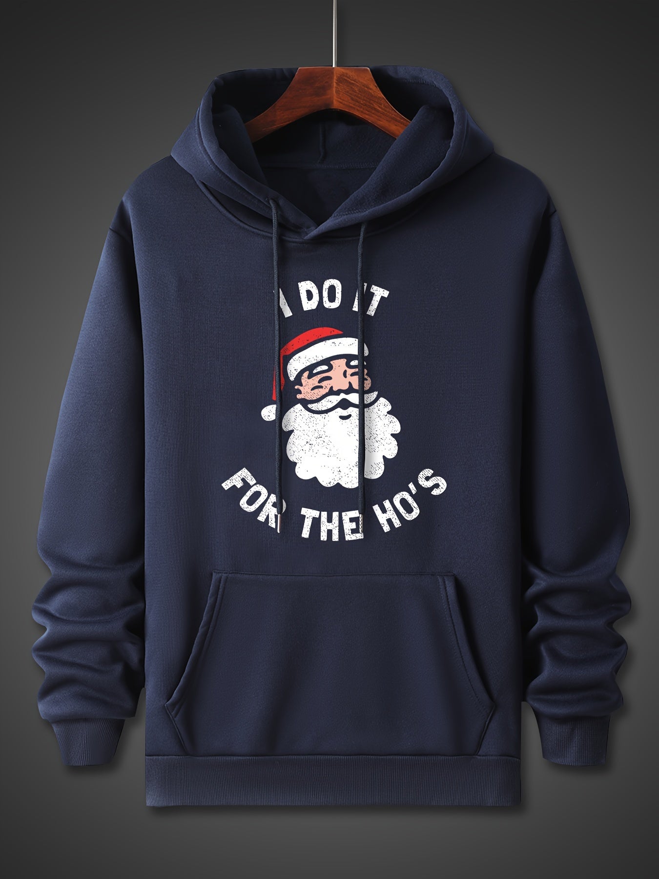 Santa Claus Pattern, Men's Trendy Comfy Hoodie, Casual Slightly Stretch Breathable Hooded Sweatshirt For Outdoor