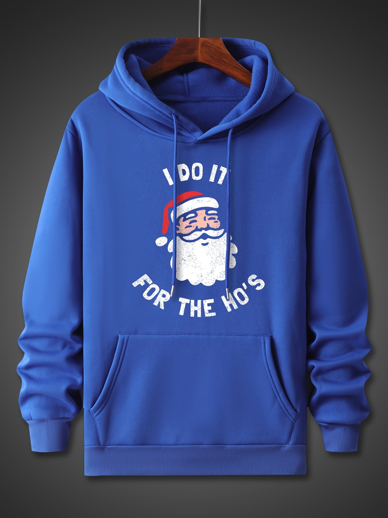 Santa Claus Pattern, Men's Trendy Comfy Hoodie, Casual Slightly Stretch Breathable Hooded Sweatshirt For Outdoor