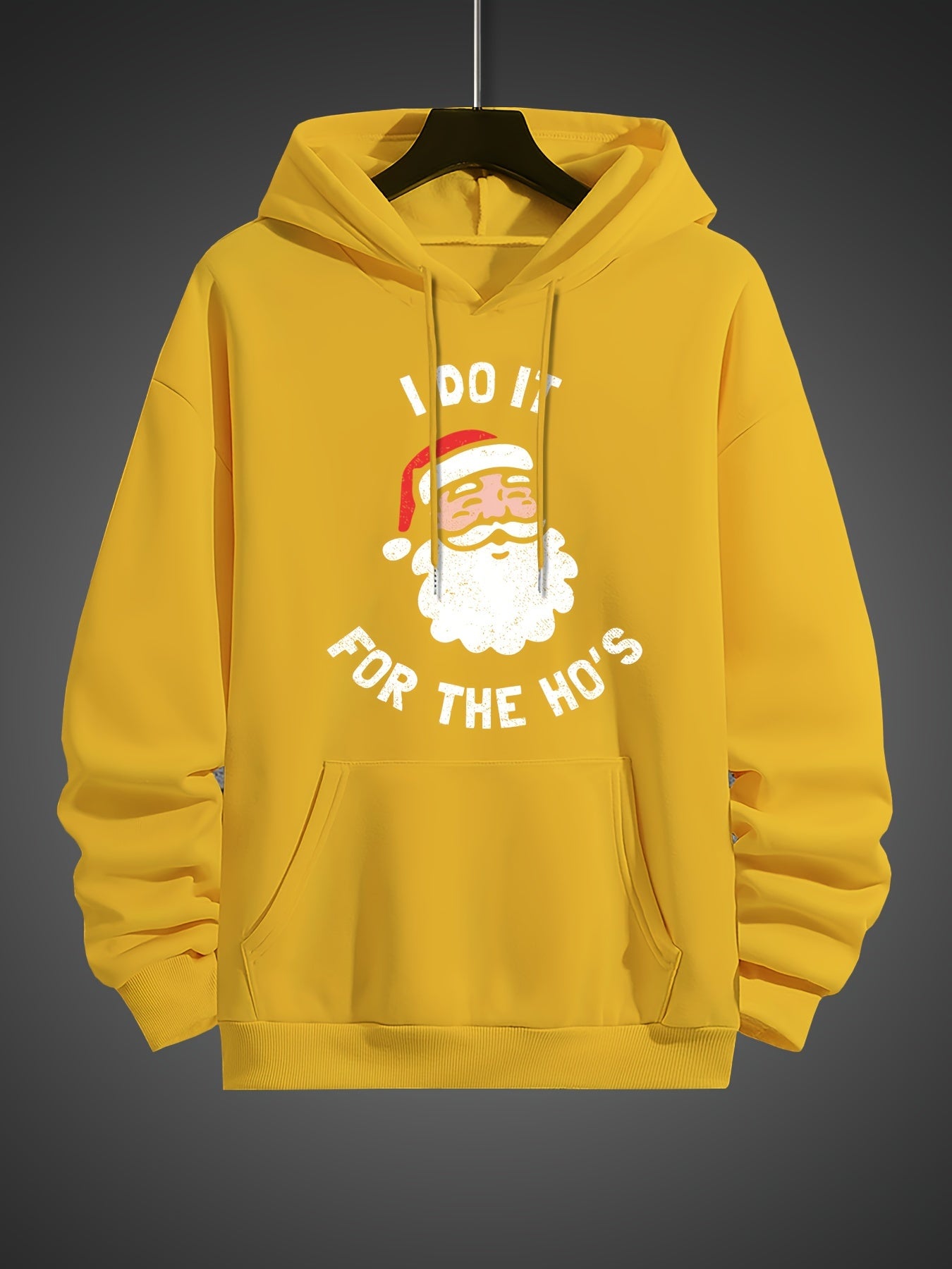 Santa Claus Pattern, Men's Trendy Comfy Hoodie, Casual Slightly Stretch Breathable Hooded Sweatshirt For Outdoor