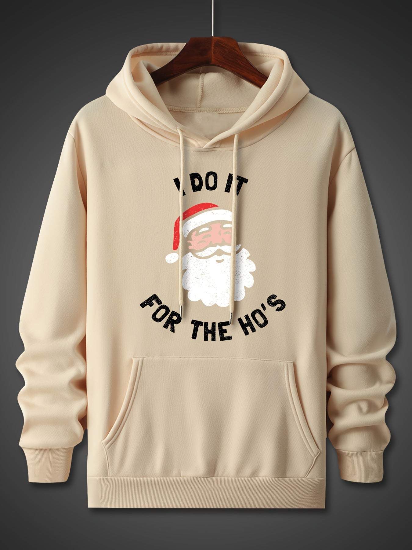 Santa Claus Pattern, Men's Trendy Comfy Hoodie, Casual Slightly Stretch Breathable Hooded Sweatshirt For Outdoor