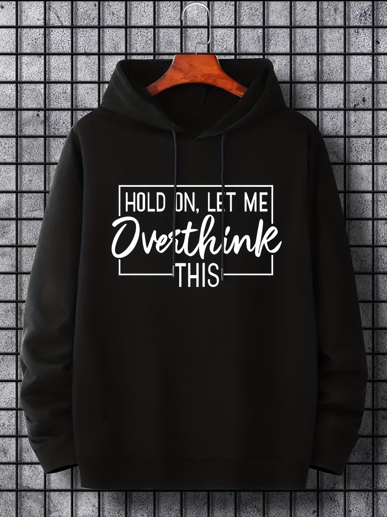 Hoodies For Men, Funny 'Overthink' Print Hoodie, Men's Casual Pullover Hooded Sweatshirt With Kangaroo Pocket For Spring Fall, As Gifts