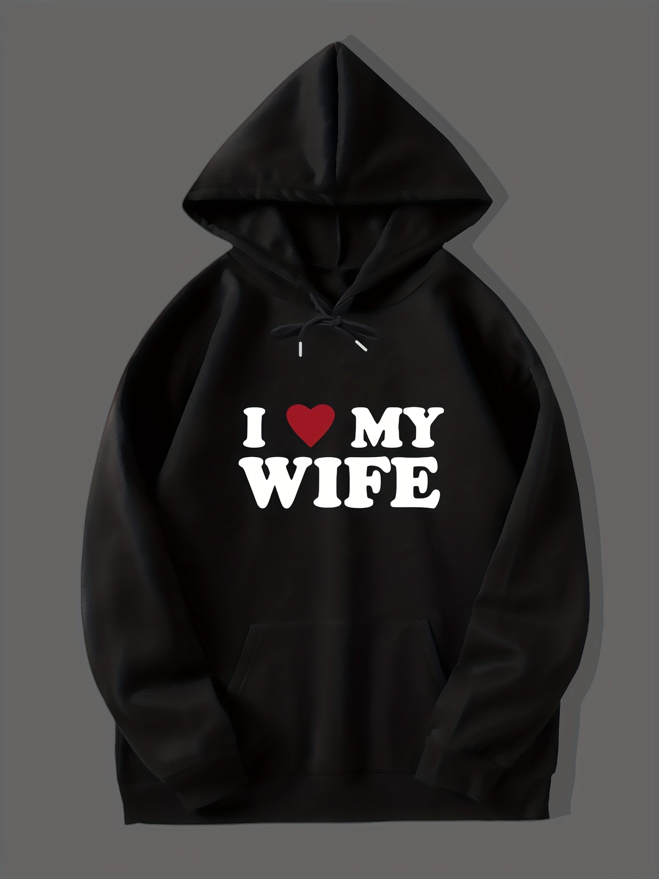 I Love My Wife Print Hoodie, Cool Hoodies For Men, Men's Casual Graphic Design Pullover Hooded Sweatshirt With Kangaroo Pocket Streetwear For Winter Fall, As Gifts For Boyfriend Husband