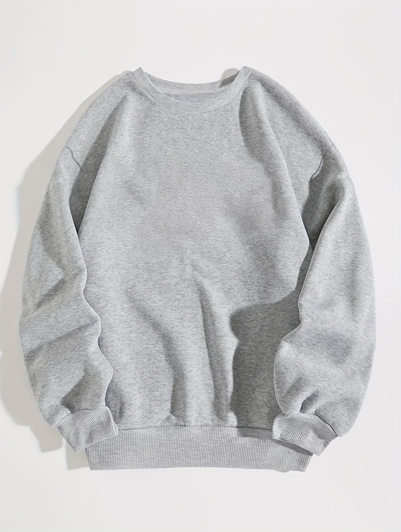 Trendy Solid Sweatshirt, Men's Casual Basic Crew Neck Pullover Sweatshirt For Men Fall Winter