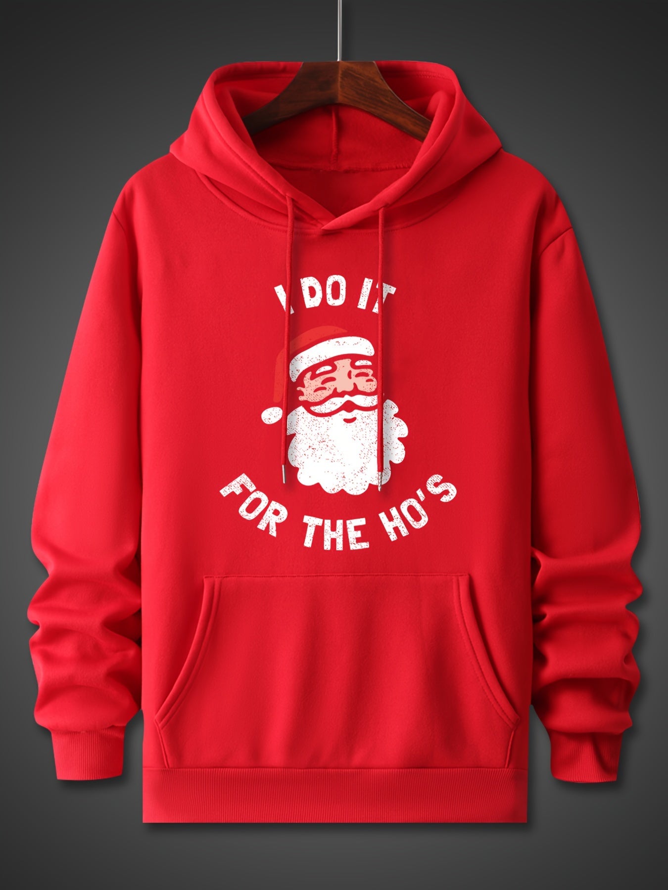 Santa Claus Pattern, Men's Trendy Comfy Hoodie, Casual Slightly Stretch Breathable Hooded Sweatshirt For Outdoor