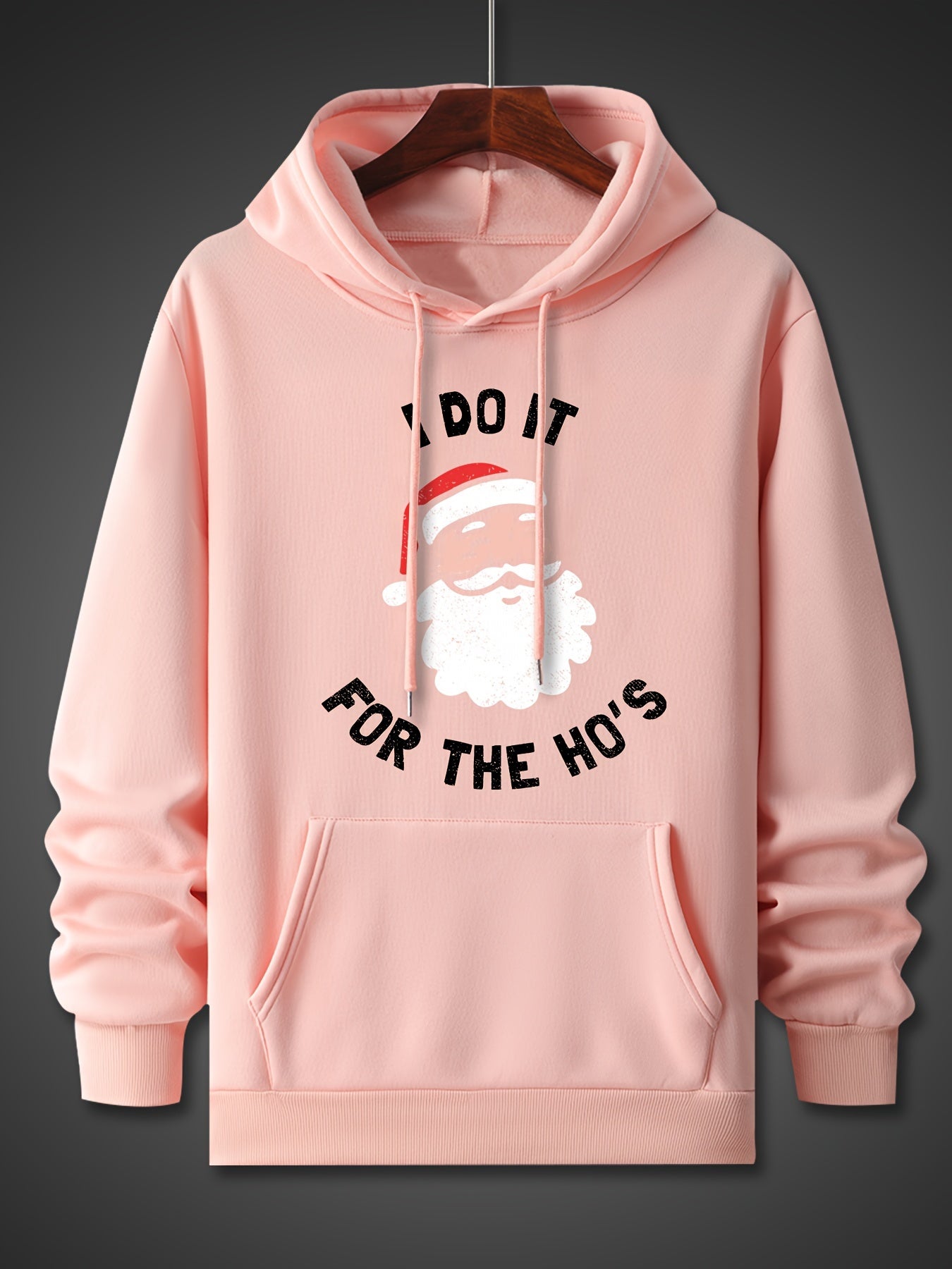 Santa Claus Pattern, Men's Trendy Comfy Hoodie, Casual Slightly Stretch Breathable Hooded Sweatshirt For Outdoor