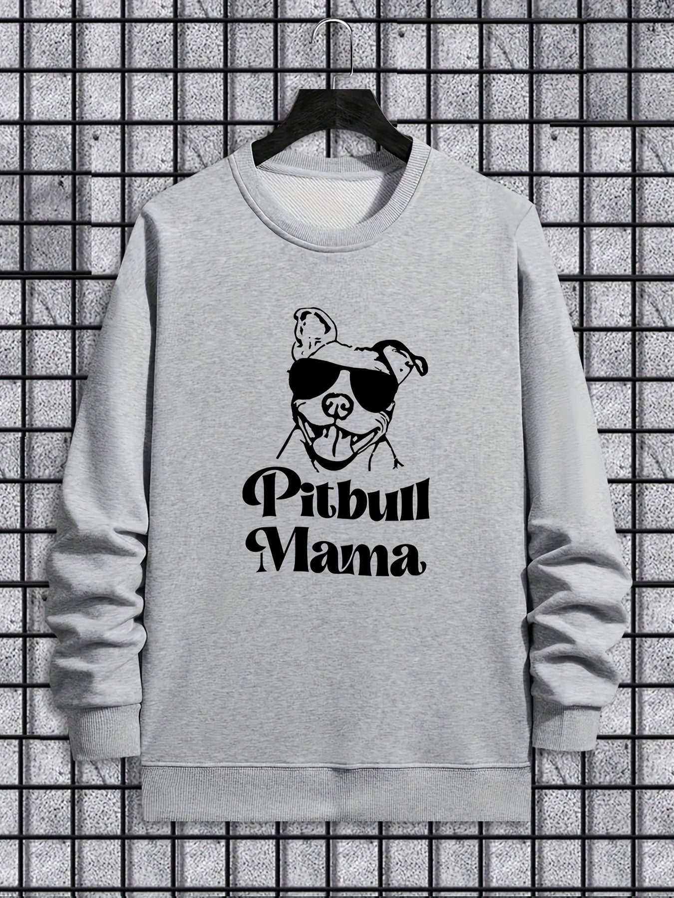 Cute Dog Print Trendy Sweatshirt, Men's Casual Graphic Design Slightly Stretch Crew Neck Pullover Sweatshirt For Autumn Winter