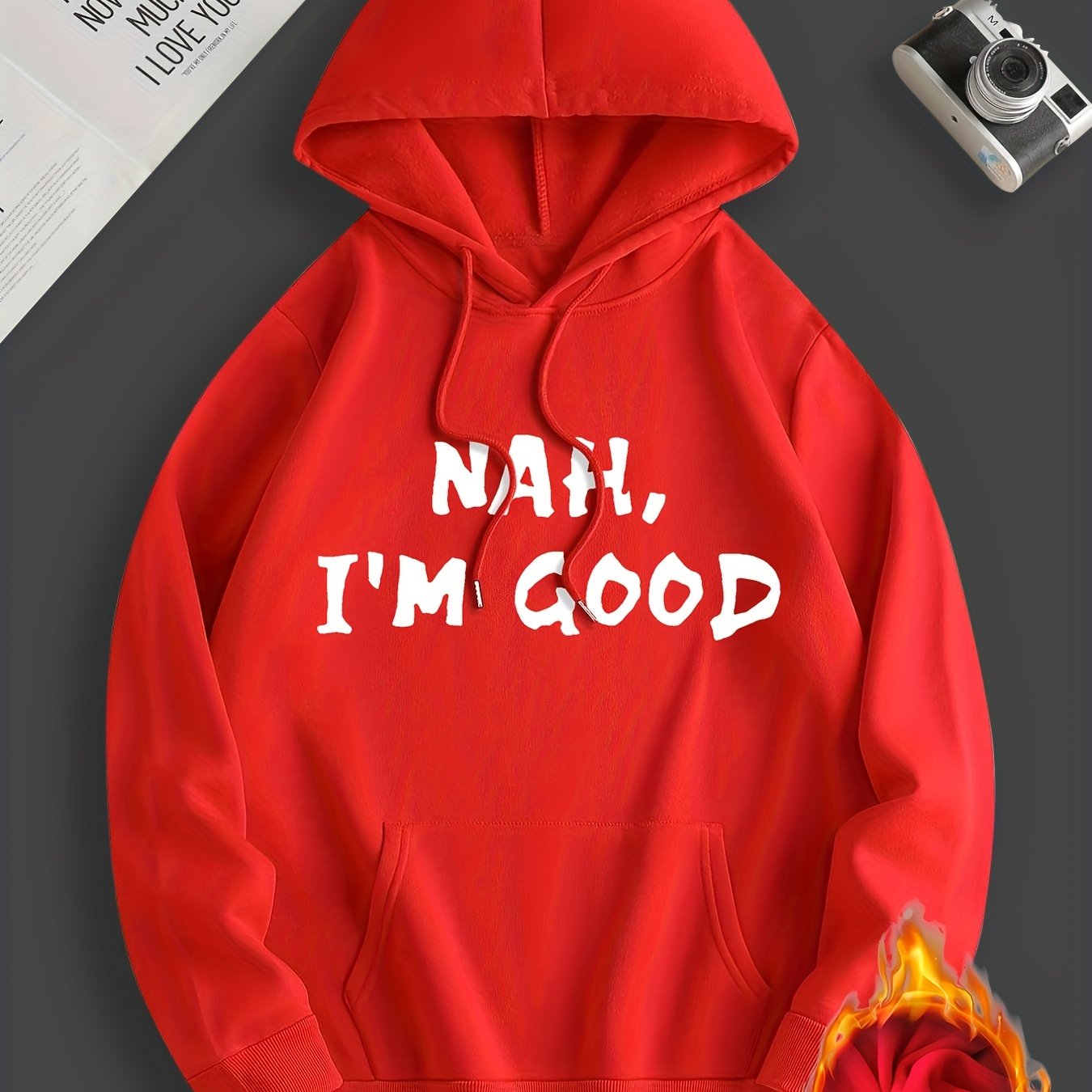 I'm Good Print Hoodie, Cool Hoodies For Men, Men's Casual Graphic Design Pullover Hooded Sweatshirt With Kangaroo Pocket Streetwear For Winter Fall, As Gifts