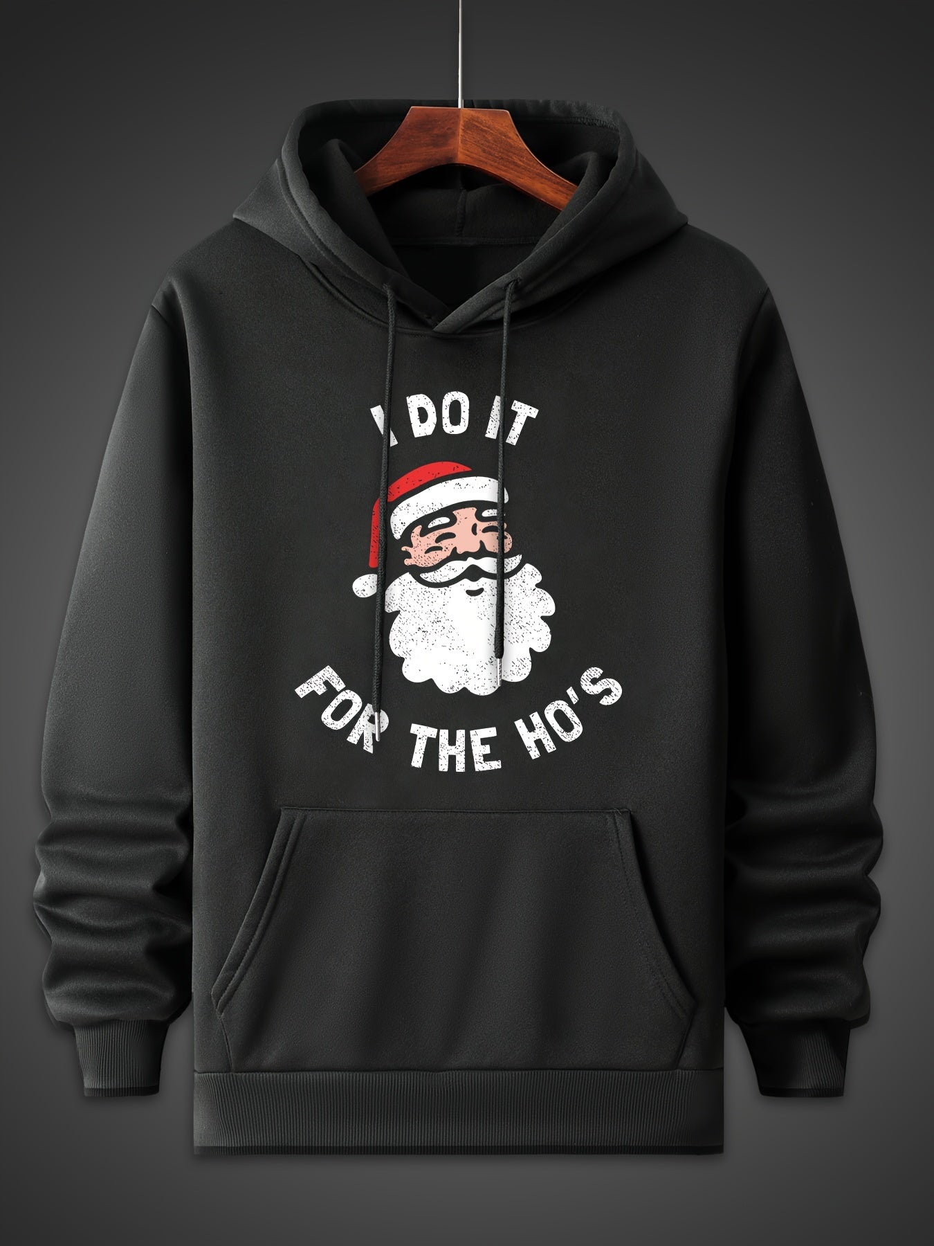 Santa Claus Pattern, Men's Trendy Comfy Hoodie, Casual Slightly Stretch Breathable Hooded Sweatshirt For Outdoor