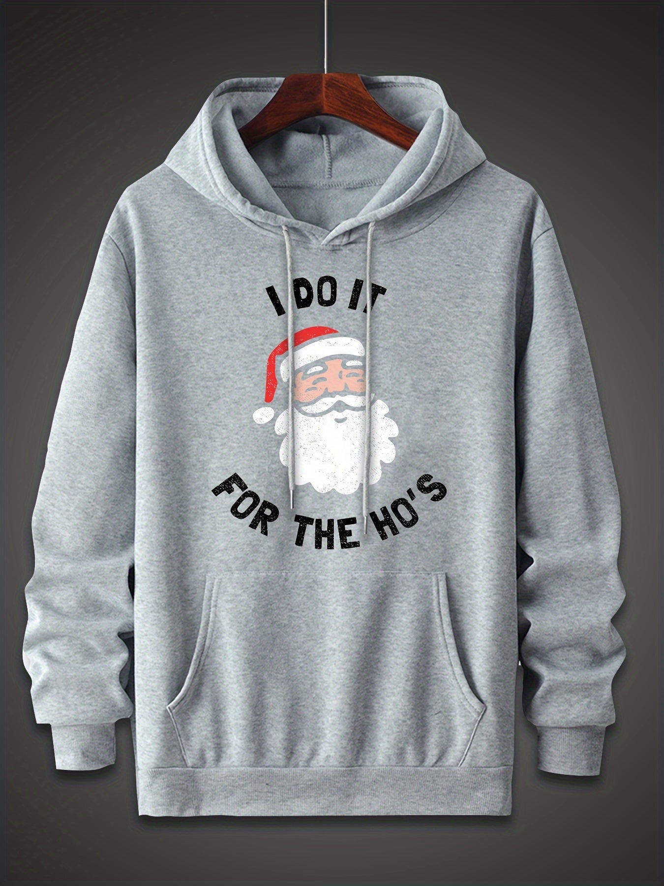 Santa Claus Pattern, Men's Trendy Comfy Hoodie, Casual Slightly Stretch Breathable Hooded Sweatshirt For Outdoor