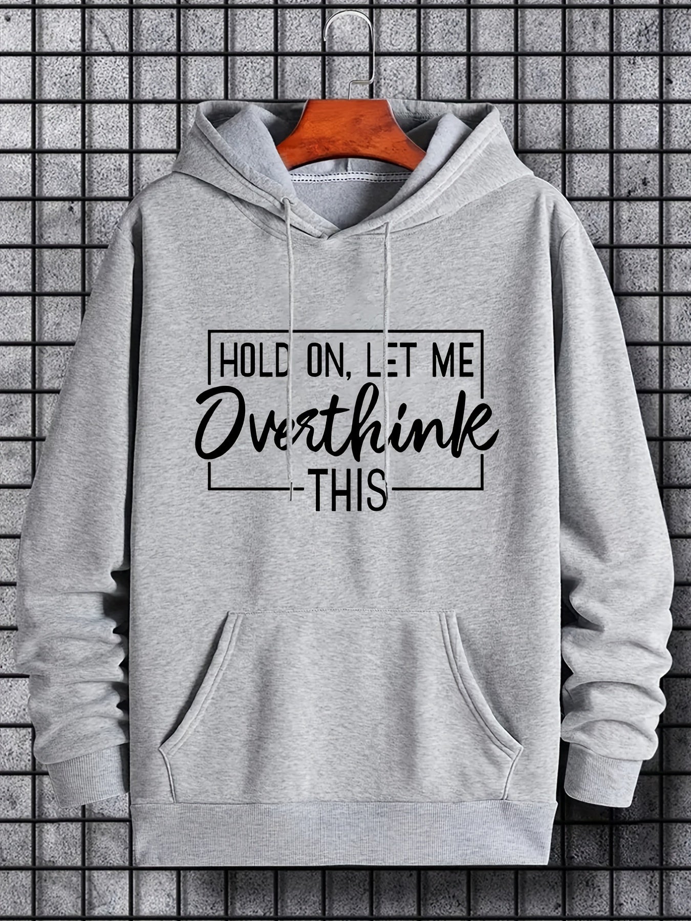 Hoodies For Men, Funny 'Overthink' Print Hoodie, Men's Casual Pullover Hooded Sweatshirt With Kangaroo Pocket For Spring Fall, As Gifts